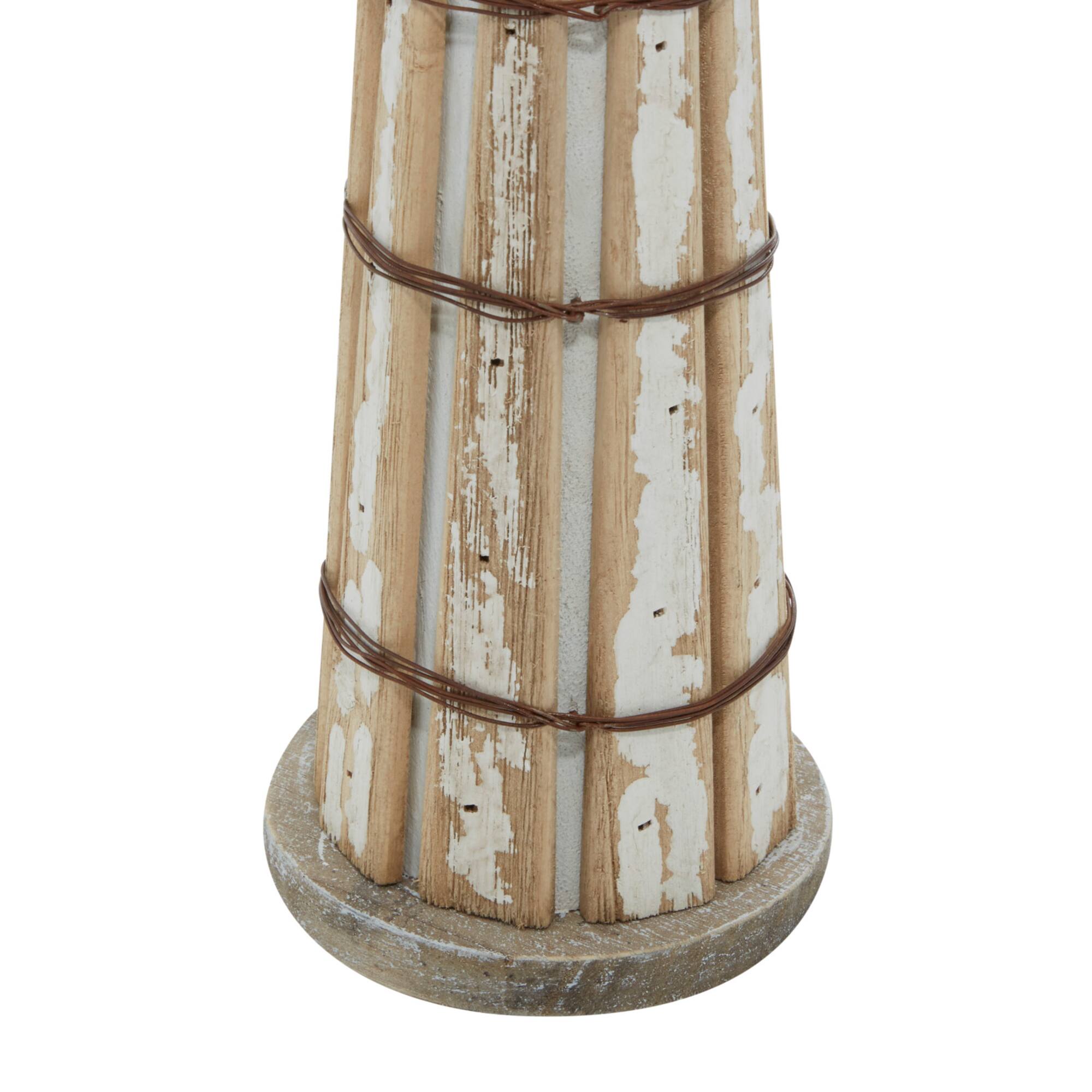 Set of 2 Brown Wood Coastal Light House Sculpture, 15", 20"